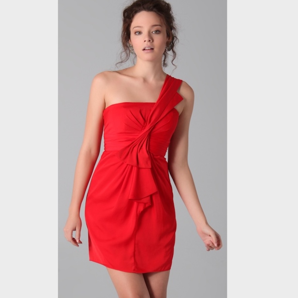 BCBGMaxAzria One Shoulder Red Cocktail Dress